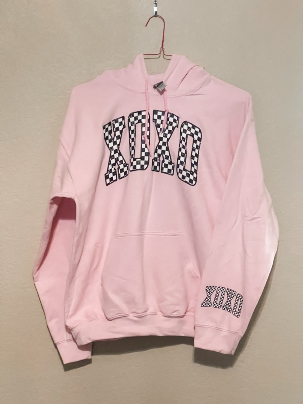 Pink XOXO Checkerboard Logo Hoodie